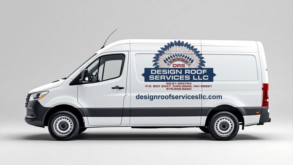 Design Roof Services branded truck and uniformed crew